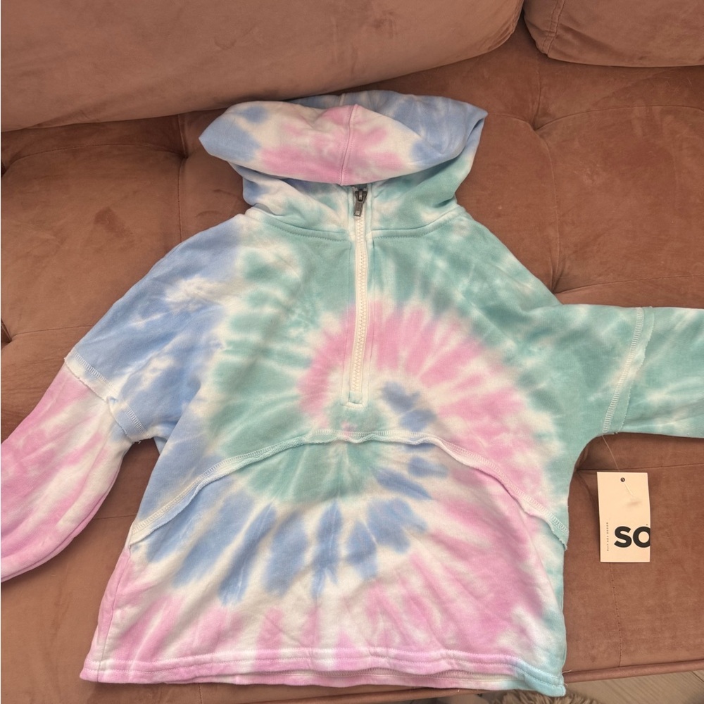 SO Girls Tie-Dye Half Zip Hoodie Sweatshirt Size L (10/12) NWT